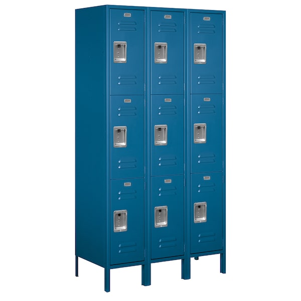 Wardrobe Locker, 45" W, 18" D, 78" H, (3) Wide, (9) Openings, Blue